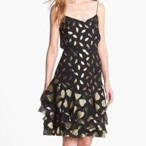 Diane Von Furstenberg Siena Black & Gold Metallic Silk Dress